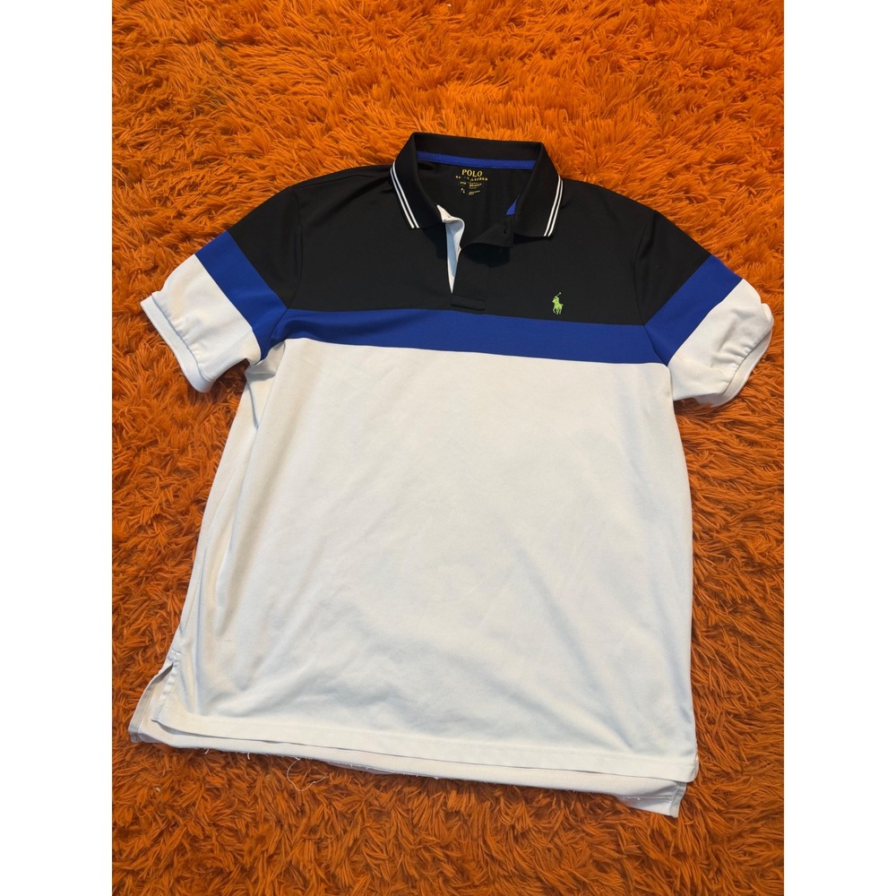 Polo Ralph Lauren Performance Shirt Mens XL Black Blue White Colorblock Polo